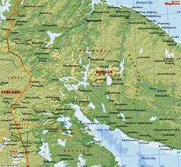 Map of the Kola Peninsula showing location of Apatity which was the base for Fersman’s 1921 expedition (map of kola peninsula - MSN Encarta mht)